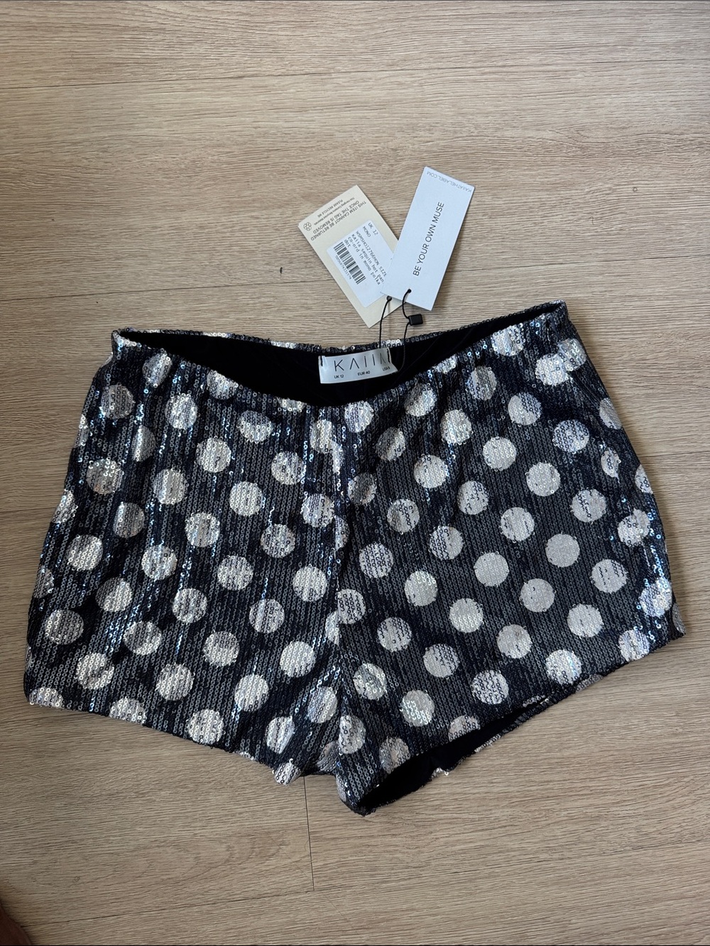 Kaii Black Sequin Polka Dot High Waist Shorts